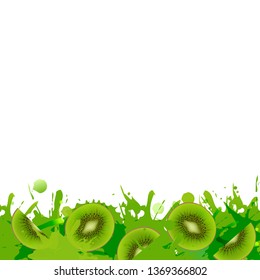 Kiwi Fruits Border With Blob With Gradient Mesh, Vector Illustration