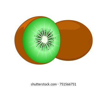 Kiwi Fruits Full and Sliced - Cartoon Vector Image