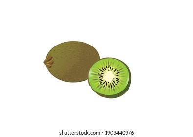 Ilustración de Kiwi completa y media vectorial aislada en fondo blanco