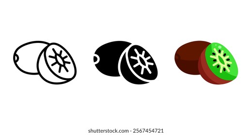 Kiwi green color icon. Half kiwi fruit symbol. Exotic sour fruit illustration. Tropical fruit seed sign. Summer pictogram.