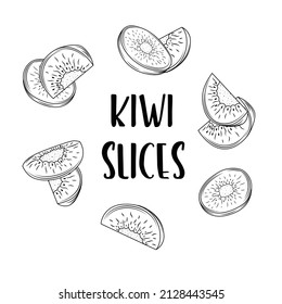 Kiwi hand drawn collection by ink and pen sketch. Doodle kiwi fruit. Isolated vector design for fruit and vegetable products and health care goods.