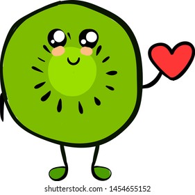 Kiwi holding a little heart, illustration, vector on white background.