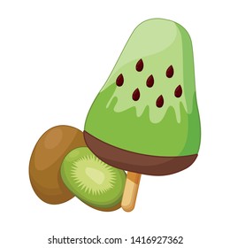 Kiwi ice cream and fruit half cut vector illustration graphic design