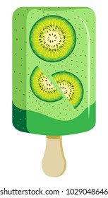 Kiwi ice cream popsicle on Wooden Stick. On a transparent background