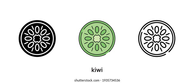 Kiwi icon design. Kiwi icon set in silhouette, colored and linear. Kiwi icon line vector illustration isolated on a clean background for your web mobile application logo design. Modern line.