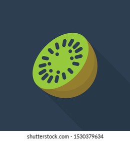 kiwi icon in flat style with long shadow, isolated vector illustration on blue transparent background