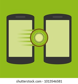 Kiwi icon on smartphone screen. Modern flat design elements for web sites, web banners, etc. Vector illustration