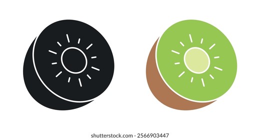 Kiwi icon set in black and colored