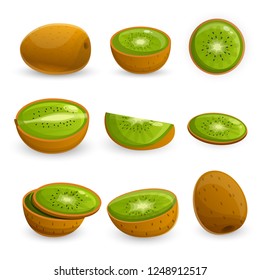 Kiwi icon set. Cartoon set of kiwi vector icons for web design