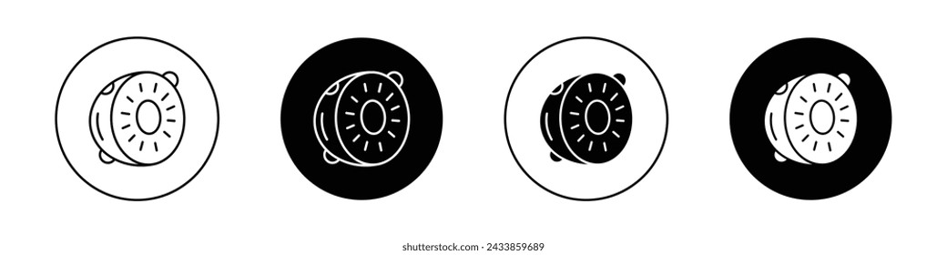 Kiwi Icon Set. Kiwi fruit slice food vector symbol in a black filled and outlined style. Fiber Rich Sign.