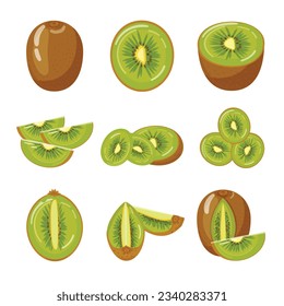 Kiwi icons set cartoon vector. Fruit cultivation. Food peel