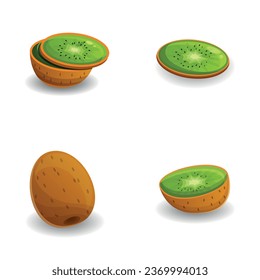 Kiwi icons set cartoon vector. Exotic fruit. Healthy food