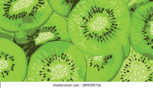 Kiwi illustration. Background design in green tones. It is used as a fabric pattern. T-shirt design.