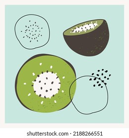 Kiwi illustration. Modern abstract kiwi fruit composition. Minimal poster art.