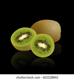  Kiwi isolated on black background, vector illustration.