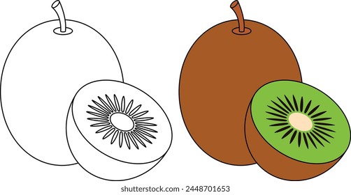 Kiwi Isolated Vector Illustration Hand Drawn Coloring Page for Kids