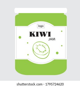 KIWI JAM_LABLE DESIGN is a piece of paper,plastic film,cloth,metal or other material affixed to a container or product.
