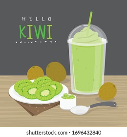 Kiwi Juice Drink and half slice Kiwi vector. 