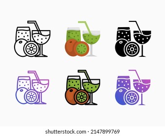 kiwi juice icon set with line, outline, flat, filled, glyph, color, gradient. Editable stroke and pixel perfect. Can be used for digital product, presentation, print design and more.