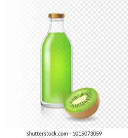 Kiwi juice or smoothies in a glass bottle. Realistic vector