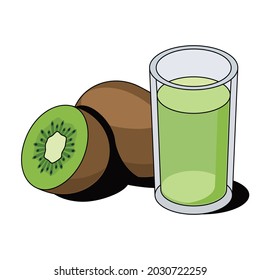Kiwi juice. Vector 3d sketch line isometric, color icon illustration, flat style. Creative design idea and elements for infographics and website.