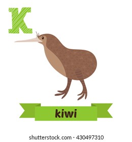 Kiwi. K letter. Cute children animal alphabet in vector. Funny cartoon animals. Vector illustration