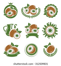 Kiwi labels and elements set. Vector