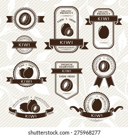 Kiwi labels. Fruits badges and stickers collection. Monochrome variant.