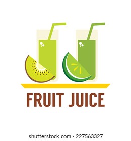 Kiwi And Lemon Glasses On Serving Tray Vector Illustration