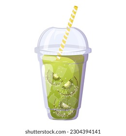 Kiwi lemonade. Summer refreshing drink with kiwi and ice in plastic cup.