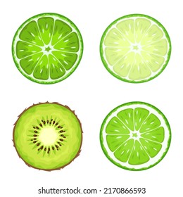 Kiwi and lime fruit slices isolated on a white background. Vector illustration