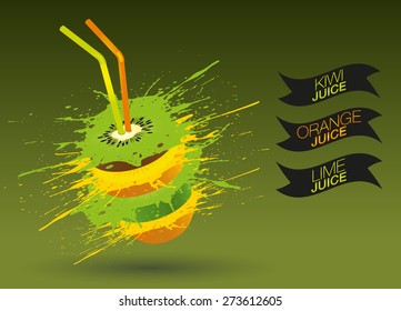 Kiwi lime orange juice vector.