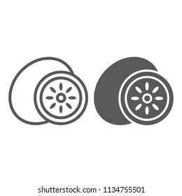 Kiwi line and glyph icon, fruit and vitamin, tropical sign, vector graphics, a linear pattern on a white background, eps 10.