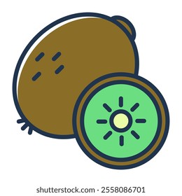 Kiwi line icon vector isolated. Symbol of tropical fruit, green juicy kiwi. Organic vegetarian product.