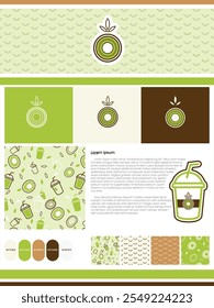Kiwi logo with monoline design style complete with beautiful color pattern. for beverage and food packaging