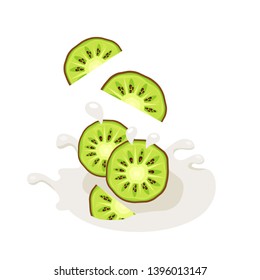 kiwi and milk or yogurt splash vector illustration