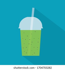 kiwi milkshake in a plastic cup- vector illustration
