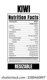 Kiwi Nutrition Facts Label, Kiwi Supplement Facts Label, Nutrition Facts of Kiwi, KIWI supplement facts and nutrition information