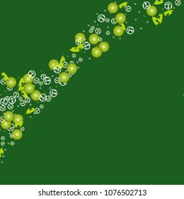 Kiwi on a green background. Cocktail. Fruit background. Summer background with kiwi and ice. Cubes of ice and kiwi.