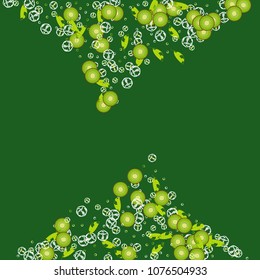 Kiwi on a green background. Cocktail. Fruit background. Summer background with kiwi and ice. Cubes of ice and kiwi.