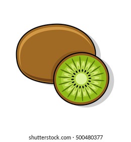 Kiwi on a white background. Sliced fruit.  Peeled half kiwi. Vector illustration.