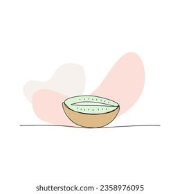 Kiwi eine Linie Zeichnung farbig mit Pastellfarben, Vektorgrafik.