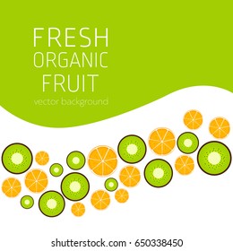 Kiwi, orange, abstract fruit postcard, fresh organic fruit, vector illustration, healthy eating, vector background