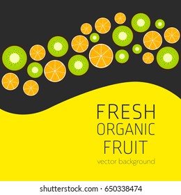Kiwi, orange, abstract fruit postcard, fresh organic fruit, vector illustration, healthy eating, vector background