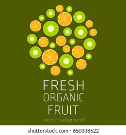Kiwi, orange, abstract fruit postcard, fresh organic fruit, vector illustration, healthy eating, vector background