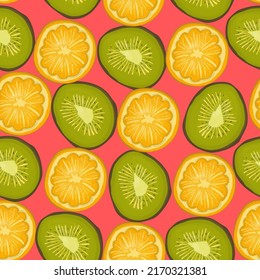 Kiwi and orange fruit sliced seamless pattern. Vector illustration for wallpaper, wrapping paper, textile, fabric, print