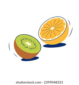 Kiwi and orange, vector illustration.