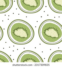 Kiwi pattern in doodle style. Print for fabrics and children's clothing, bed linen. Vector stock illustration. hand drawn. Seamless