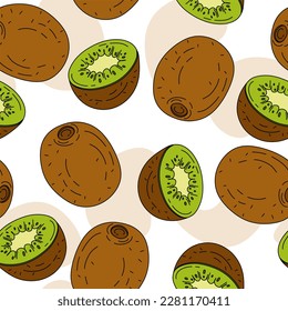 Kiwi Pattern seamless on white background Vector 