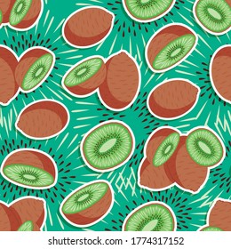 KIWI PATTERN WITH SEEDS ON GREEN BACKGROUND
